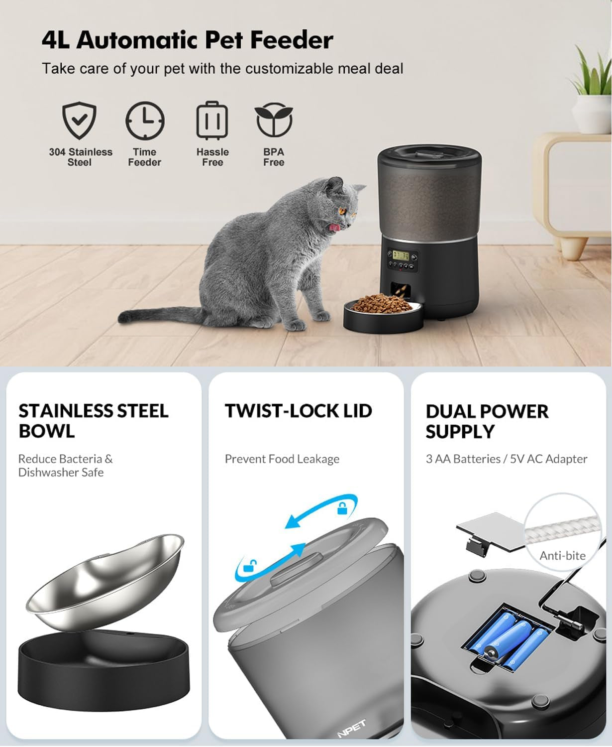 Automatic Cat Feeder, Automatic Pet Feeder with Wifi